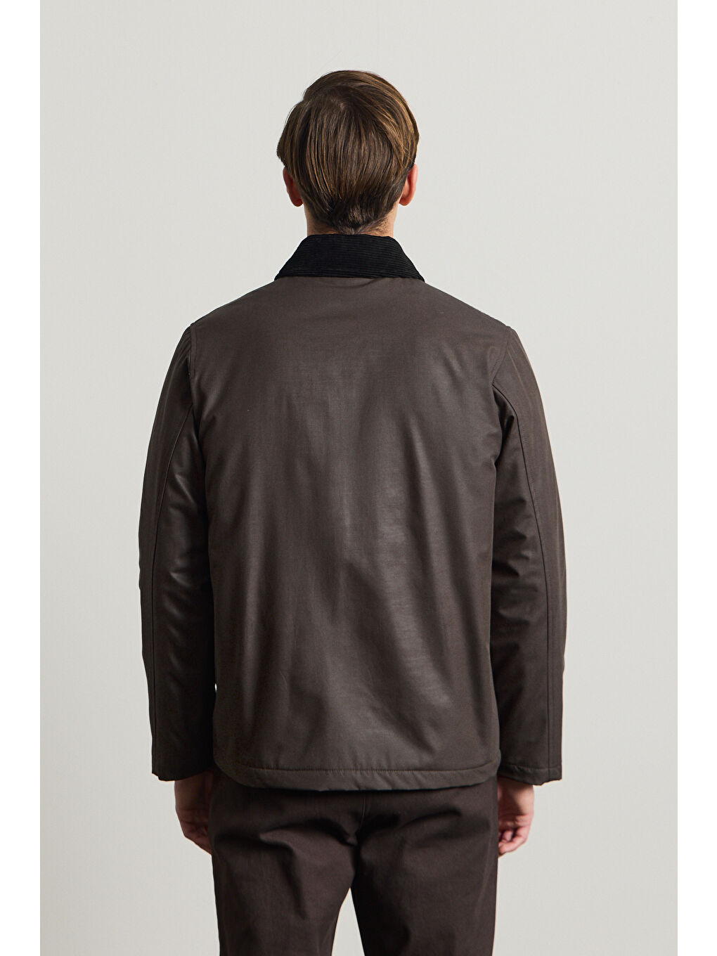 Erkek Kadife Yakalı Mont Ceket Kahverengi-4