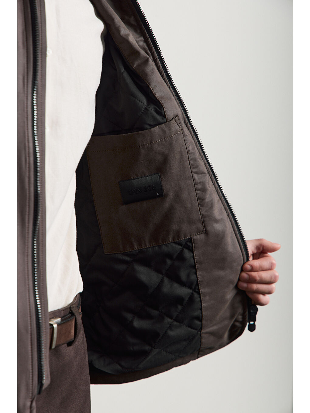 Erkek Kadife Yakalı Mont Ceket Kahverengi-5