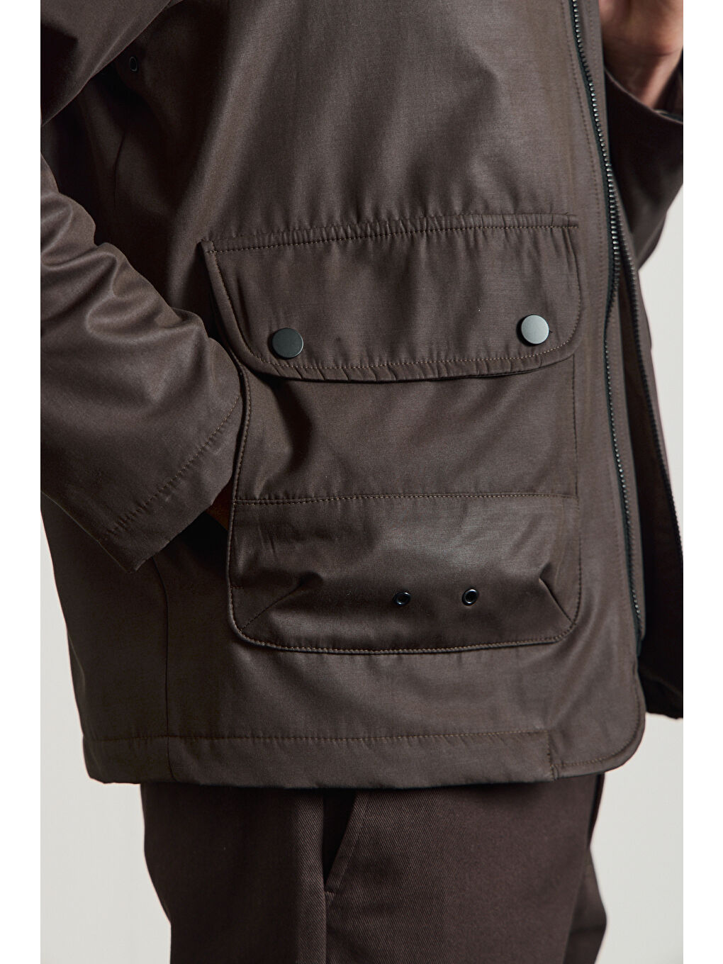 Erkek Kadife Yakalı Mont Ceket Kahverengi-6