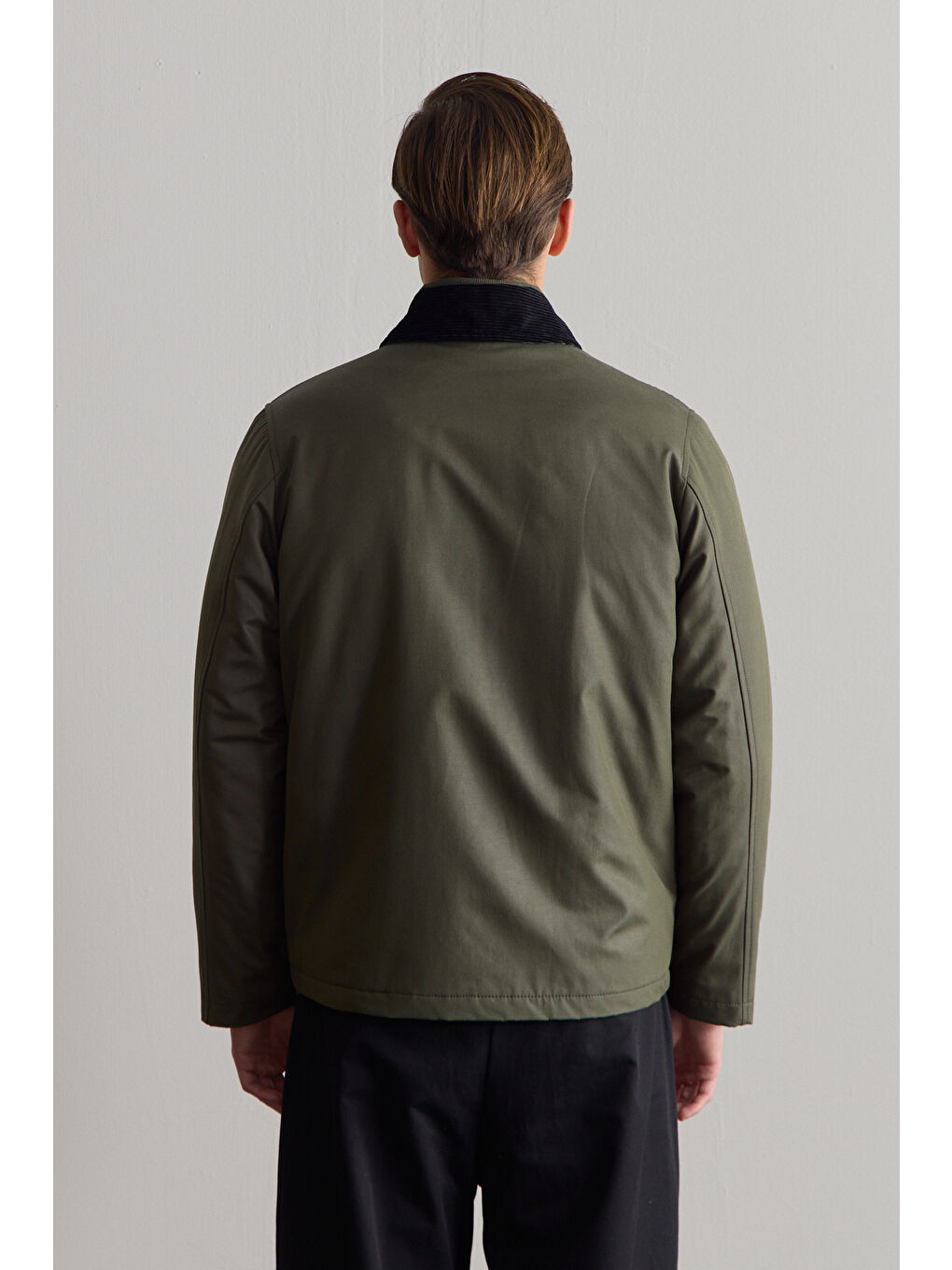 Erkek Kadife Yakalı Mont Ceket Yeşil-5