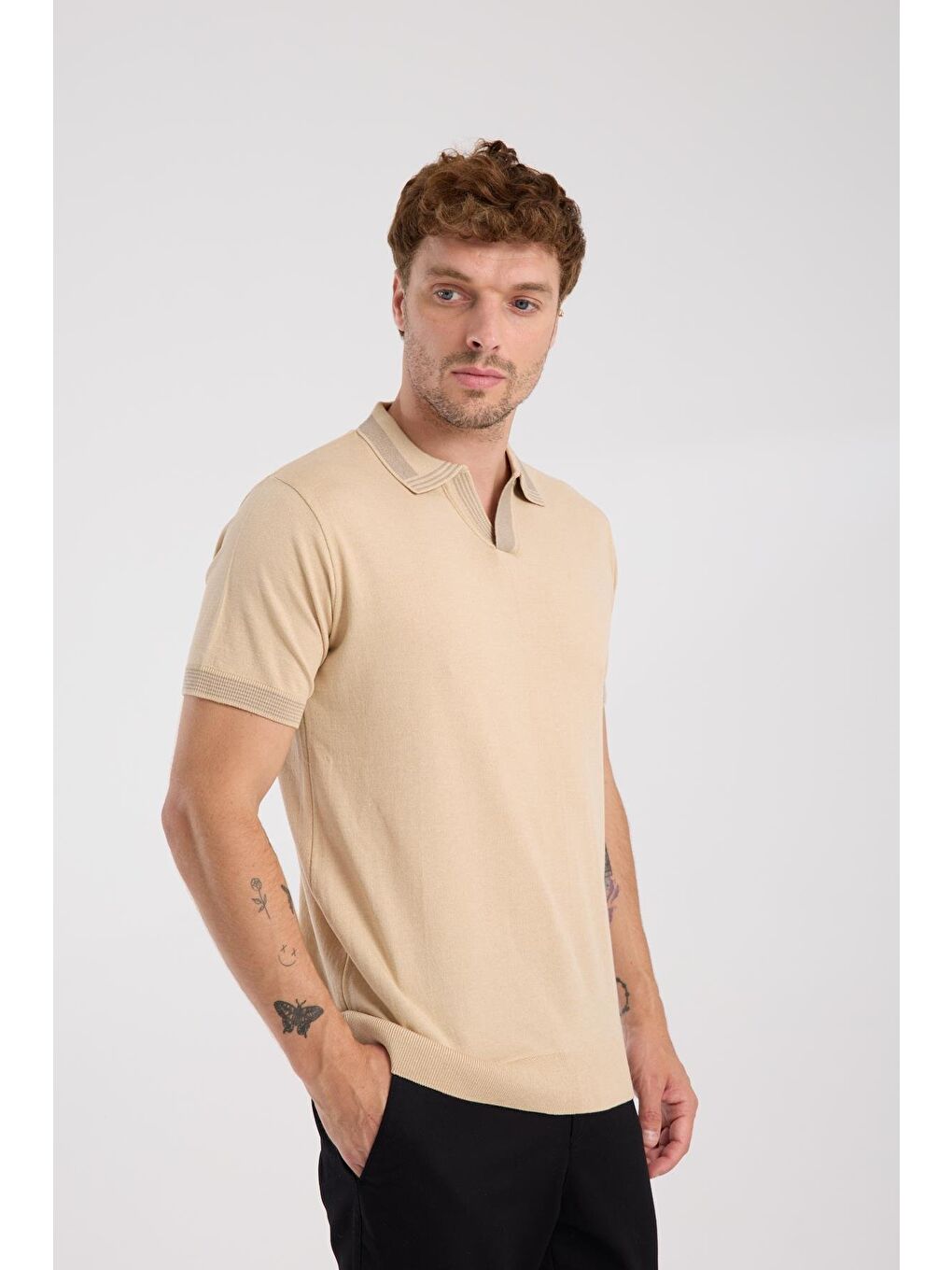 Aclub Victor Örme Kumaş Viskon Karışımlı Slim Fit Koyu Bej Polo Yaka Erkek Düz Polo Shirt-2