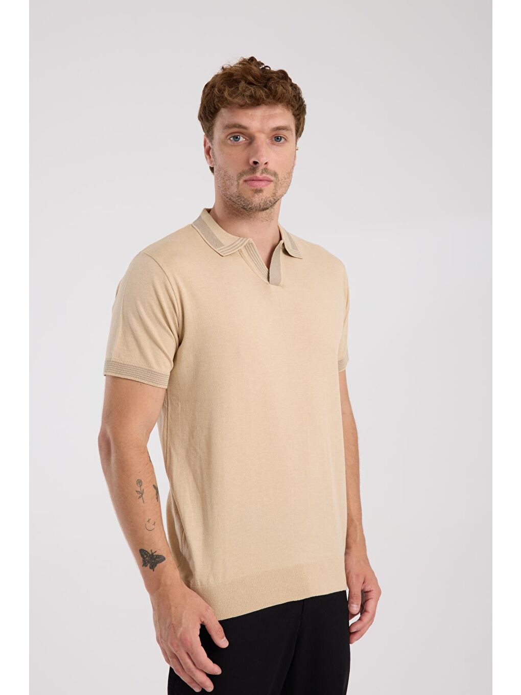 Aclub Victor Örme Kumaş Viskon Karışımlı Slim Fit Koyu Bej Polo Yaka Erkek Düz Polo Shirt-3