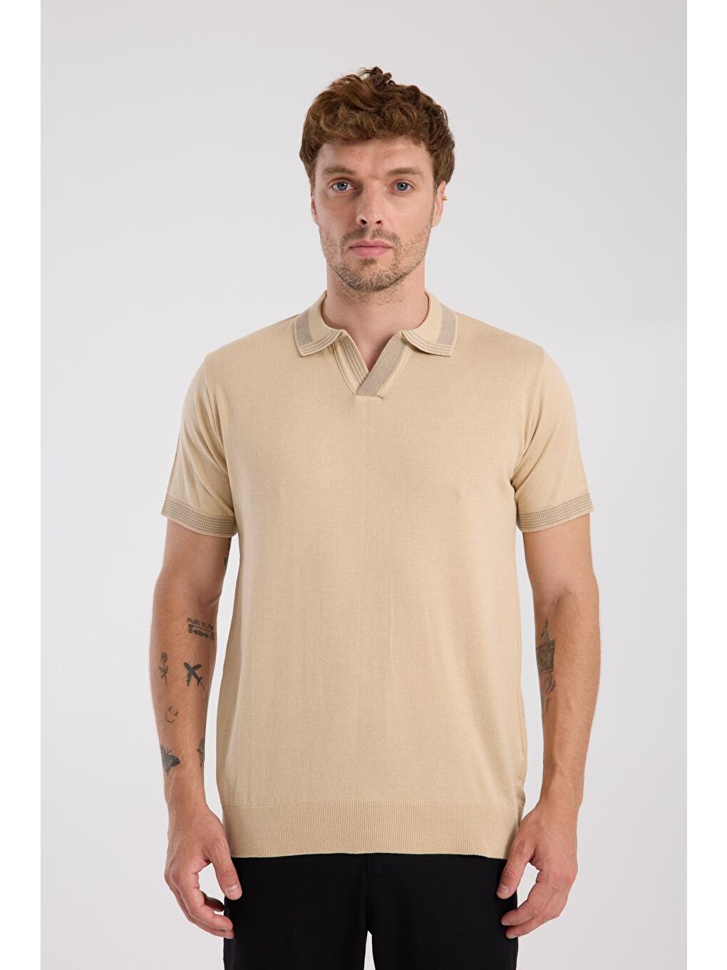 Aclub Victor Örme Kumaş Viskon Karışımlı Slim Fit Koyu Bej Polo Yaka Erkek Düz Polo Shirt-6