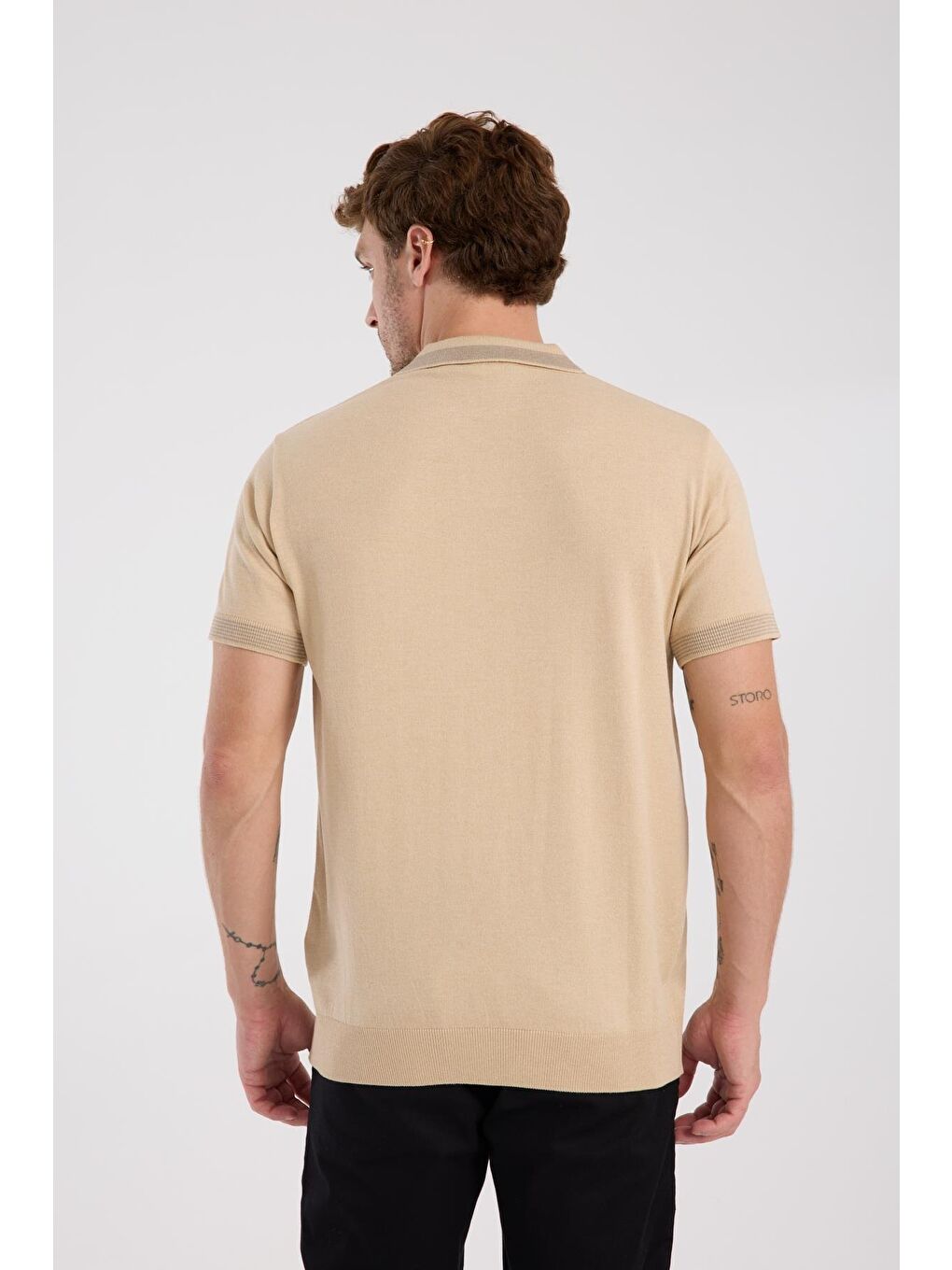Aclub Victor Örme Kumaş Viskon Karışımlı Slim Fit Koyu Bej Polo Yaka Erkek Düz Polo Shirt-7