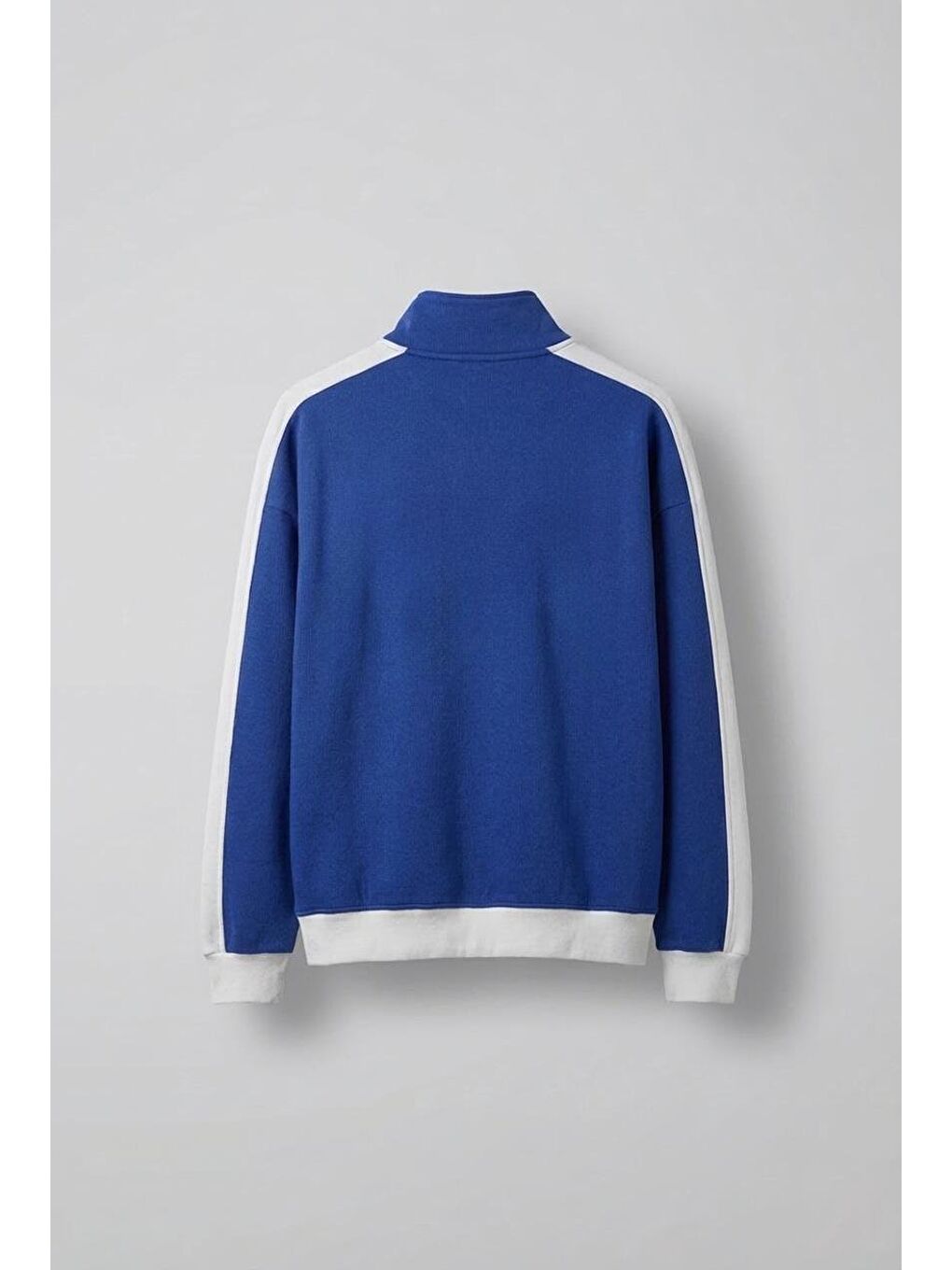 Erkek Fermuarlı Spor Relaxed Sweatshirt Saks Mavi-1
