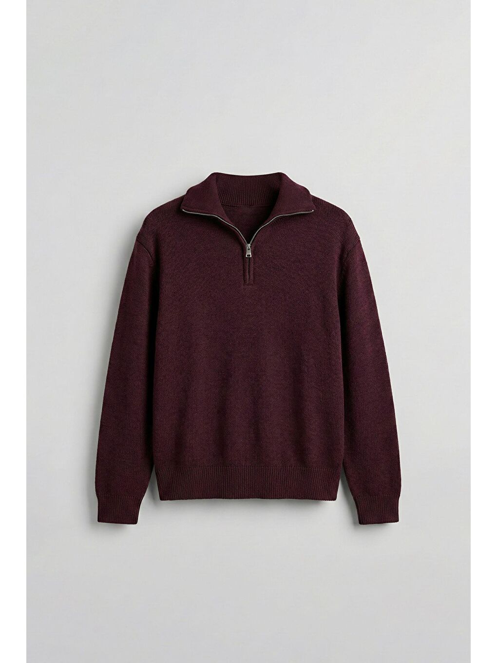 Erkek Yarım Fermuarlı Premium Kumaş Oversize Kazak Bordo