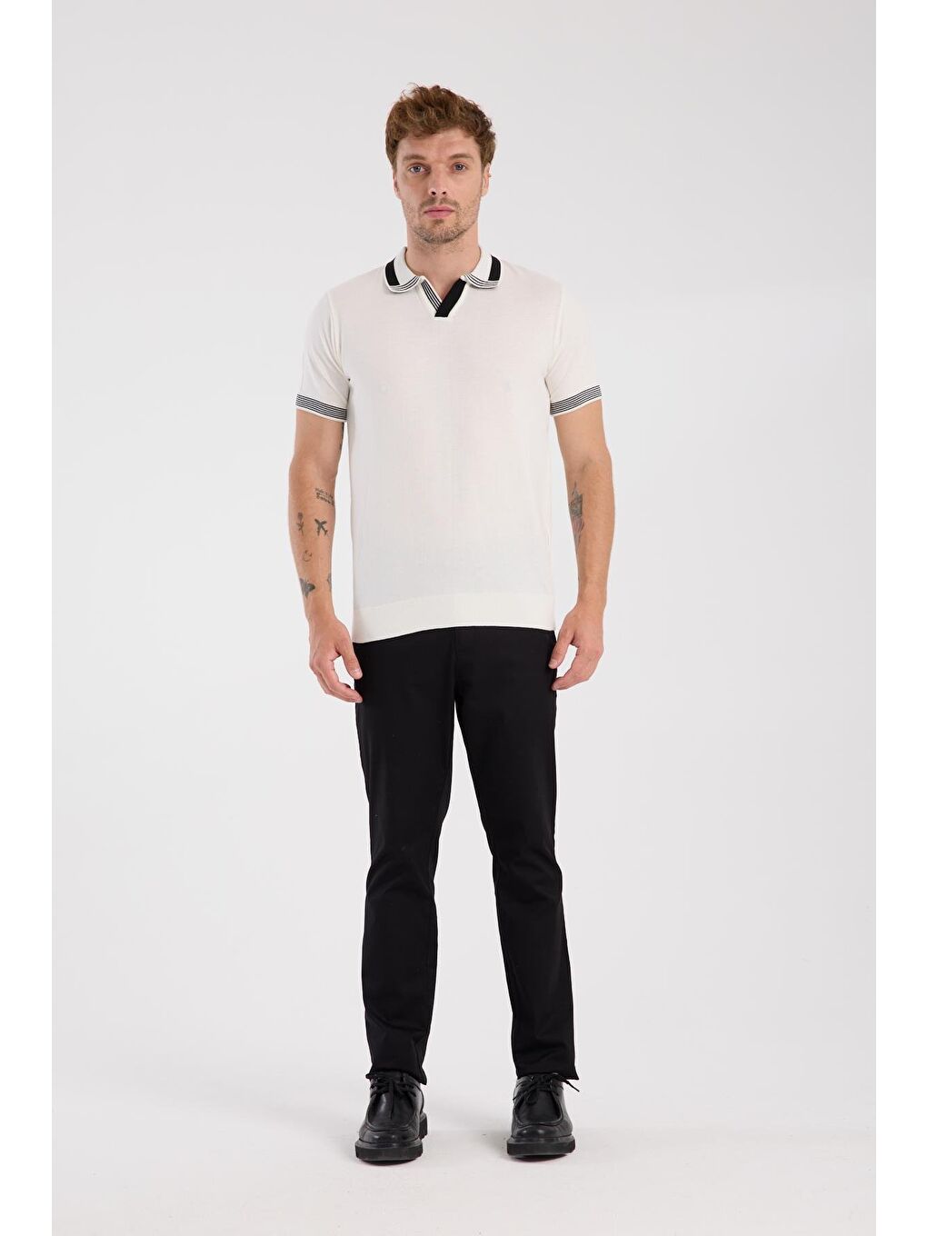 Aclub Victor Örme Kumaş Viskon Karışımlı Slim Fit Ekru Polo Yaka Erkek Düz Polo Shirt