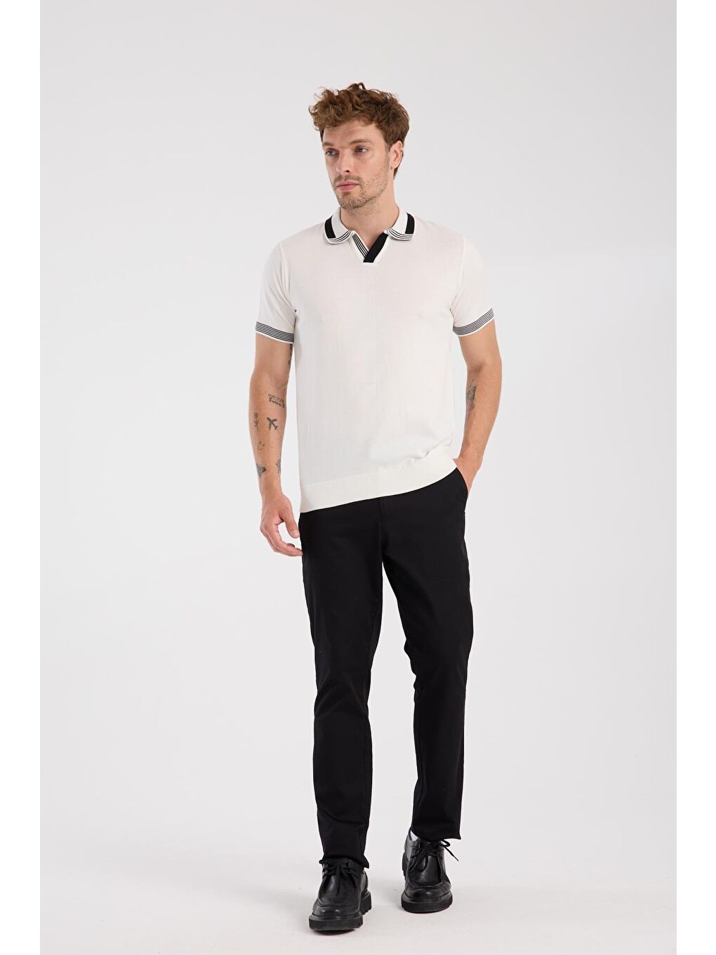 Aclub Victor Örme Kumaş Viskon Karışımlı Slim Fit Ekru Polo Yaka Erkek Düz Polo Shirt-1