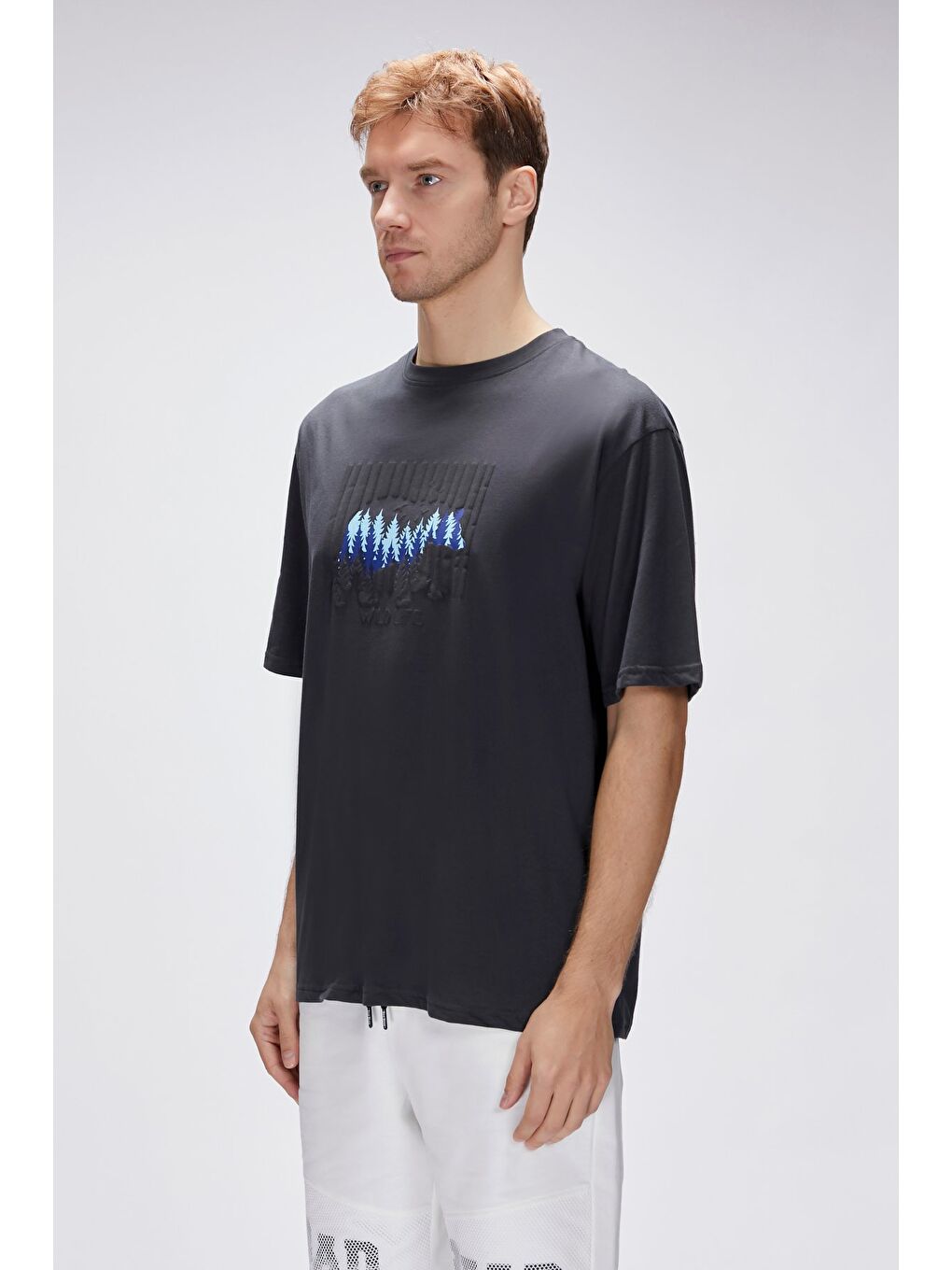 Gri Reid Antrasit Erkek Oversize Tişört-2