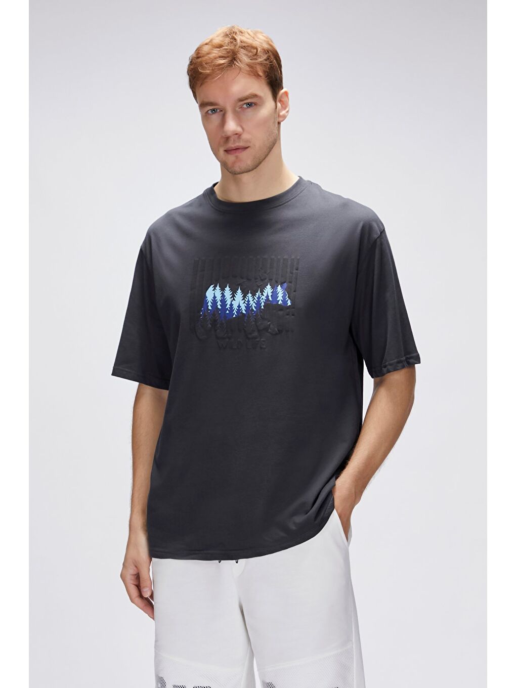 Gri Reid Antrasit Erkek Oversize Tişört-3
