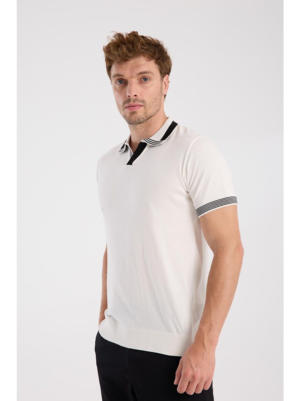 Aclub Victor Örme Kumaş Viskon Karışımlı Slim Fit Ekru Polo Yaka Erkek Düz Polo Shirt-2