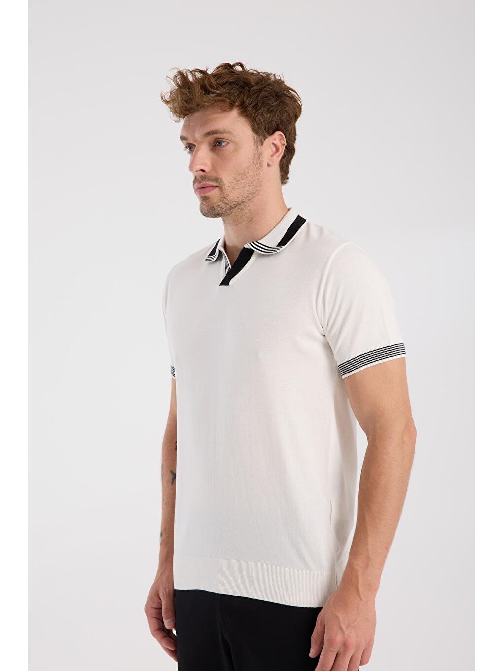 Aclub Victor Örme Kumaş Viskon Karışımlı Slim Fit Ekru Polo Yaka Erkek Düz Polo Shirt-3