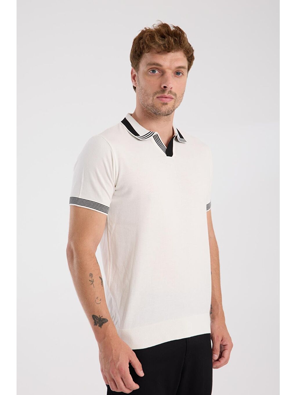 Aclub Victor Örme Kumaş Viskon Karışımlı Slim Fit Ekru Polo Yaka Erkek Düz Polo Shirt-4