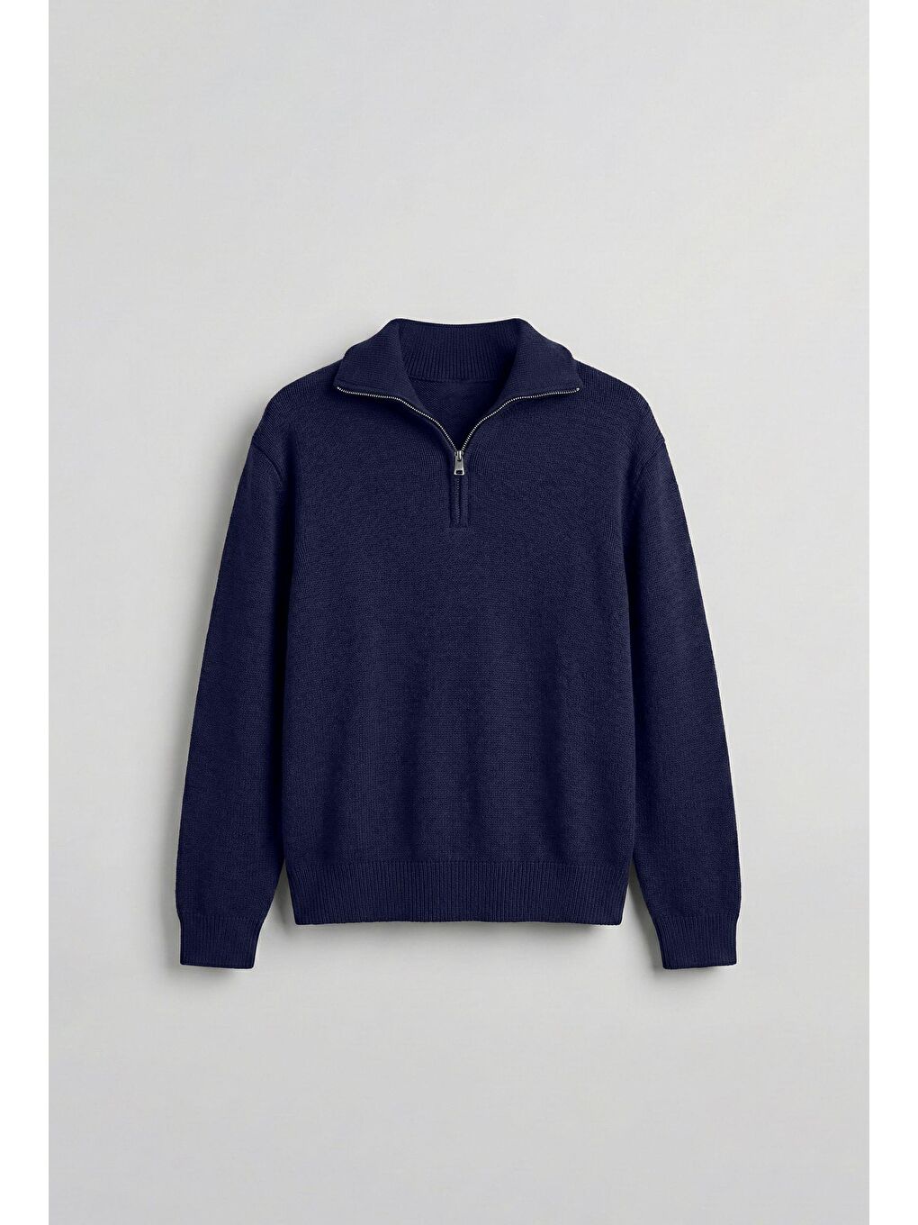 Erkek Yarım Fermuarlı Premium Kumaş Oversize Kazak Lacivert