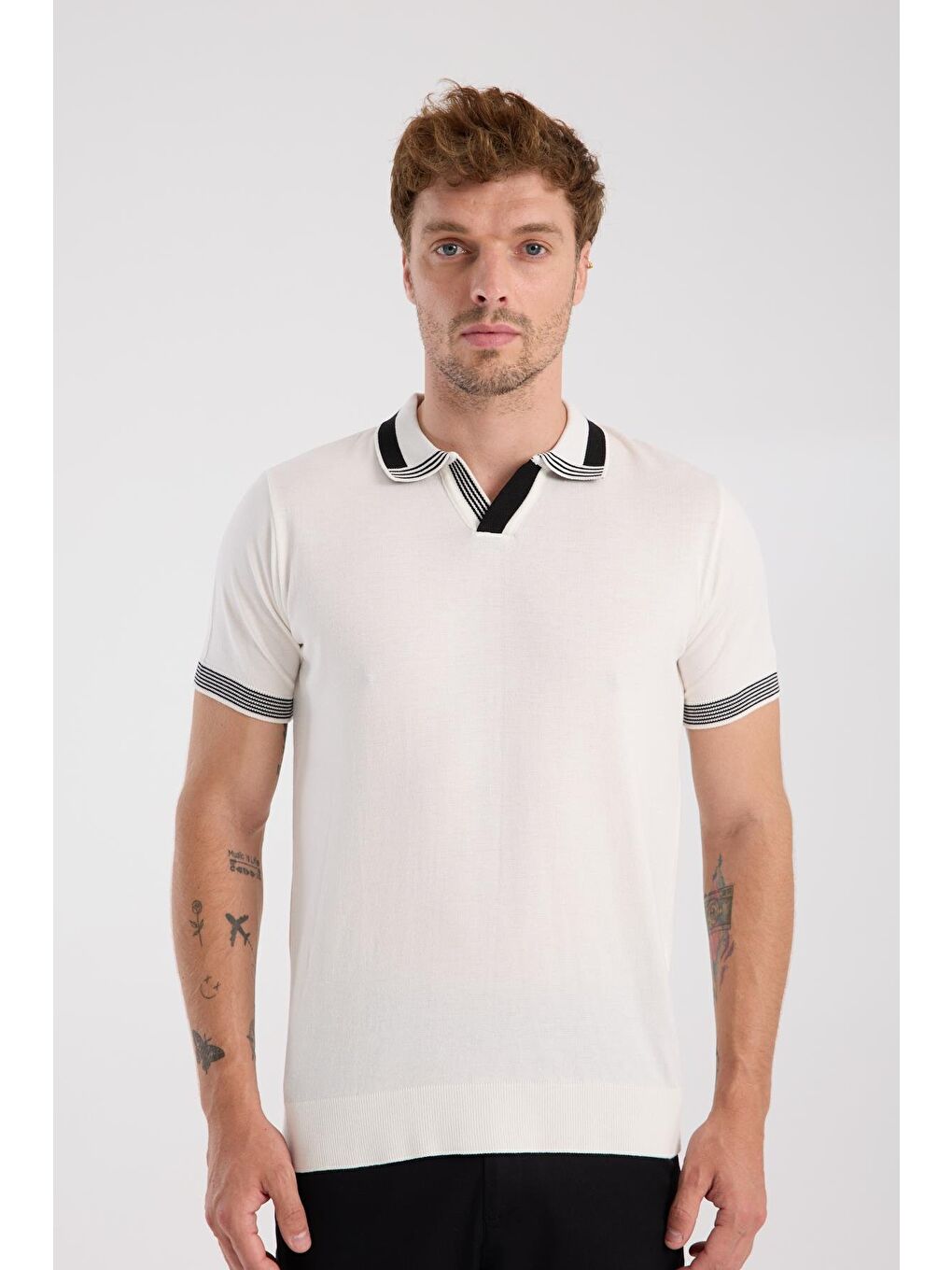 Aclub Victor Örme Kumaş Viskon Karışımlı Slim Fit Ekru Polo Yaka Erkek Düz Polo Shirt-6
