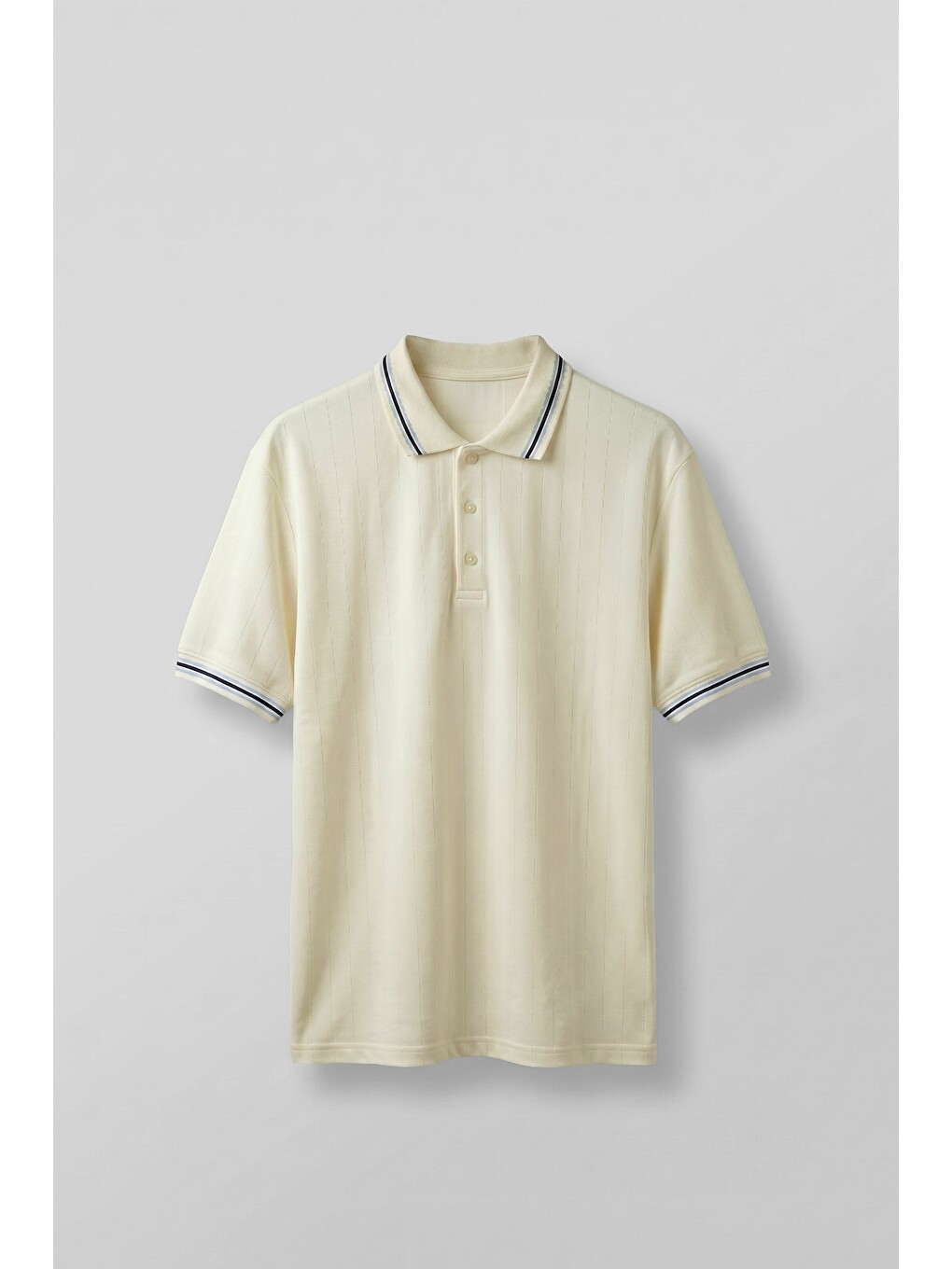 Erkek Oversize Kontrast Detaylı Triko Polo Yaka T-Shirt Bej