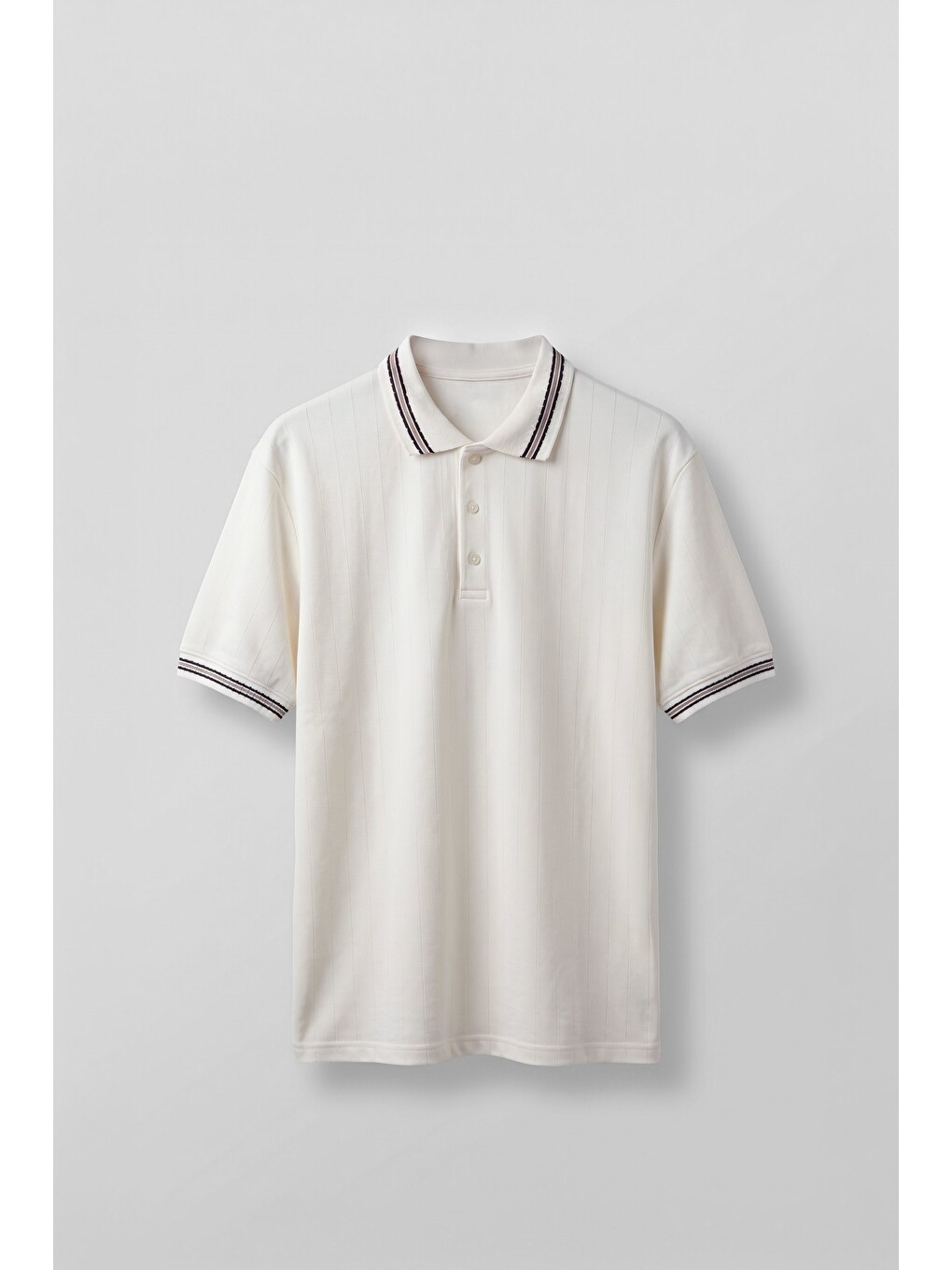 Erkek Oversize Kontrast Detaylı Triko Polo Yaka T-Shirt Ekru