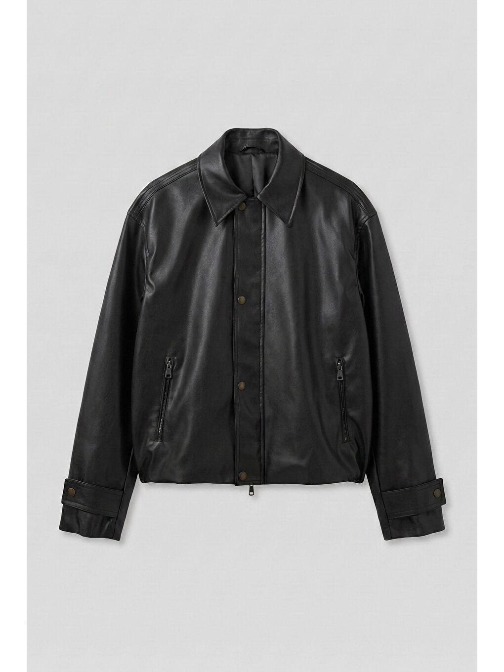 Erkek Boxy Fit Geniş Kesim Premium Deri Ceket Siyah-1