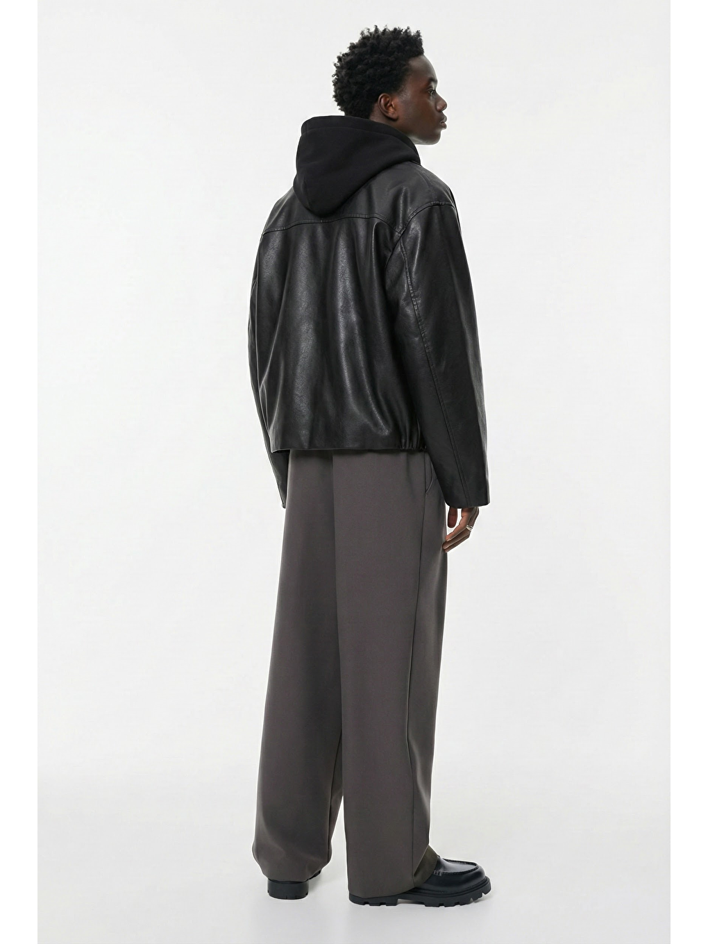 Erkek Boxy Fit Geniş Kesim Premium Deri Ceket Siyah-4