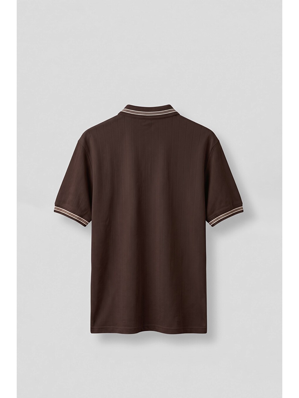 Erkek Oversize Kontrast Detaylı Triko Polo Yaka T-Shirt Kahverengi-1