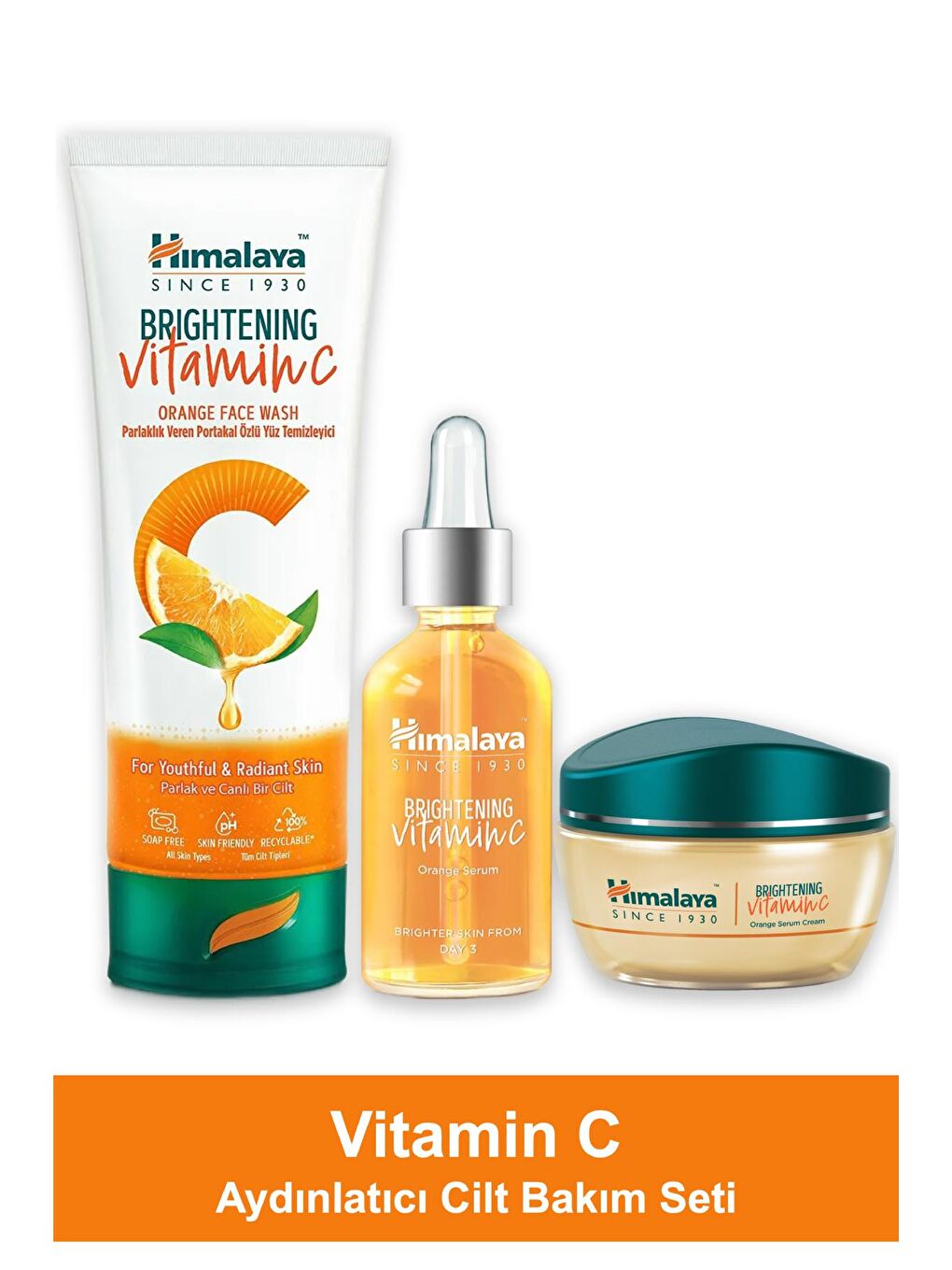 Vitamin C Aydınlatıcı Cilt Bakım Seti| Portakal Özlü | Yüz Temizleyici, Serum, Nemlendirici