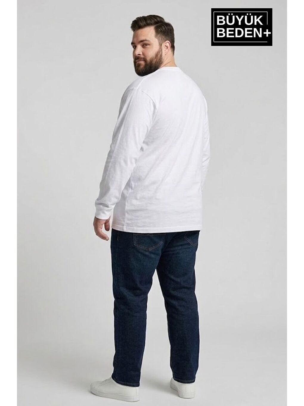 Beyaz Erkek Büyük Beden New York Baskılı 2 İplik Bisiklet Yaka Tişört SPR26BTS942-5-2