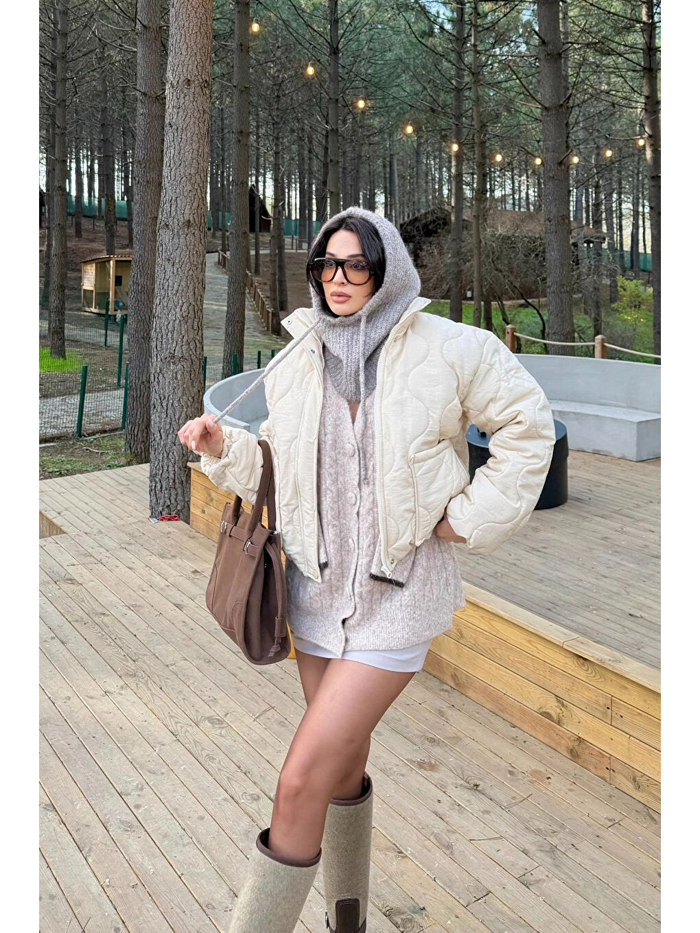 Bej Kadın Gri Triko Balaklava Bere 594-14911-1