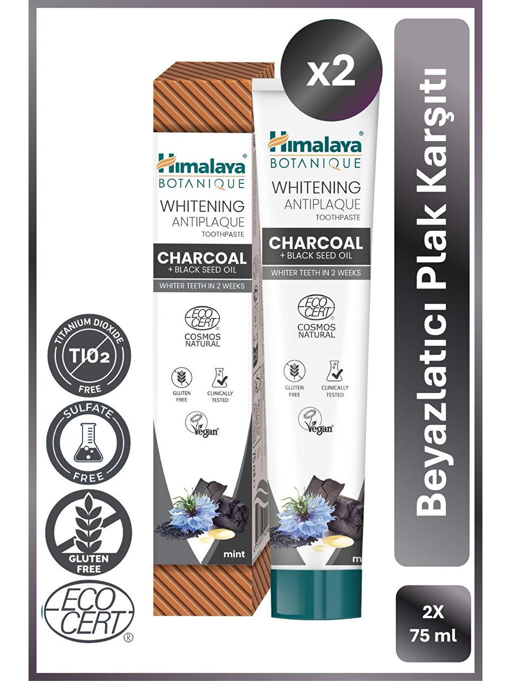 Botanique Beyazlatıcı Plak Karşıtı Organik Diş Macunu 75ml 2'li Paket | Ecocert Cosmos Sertifikalı