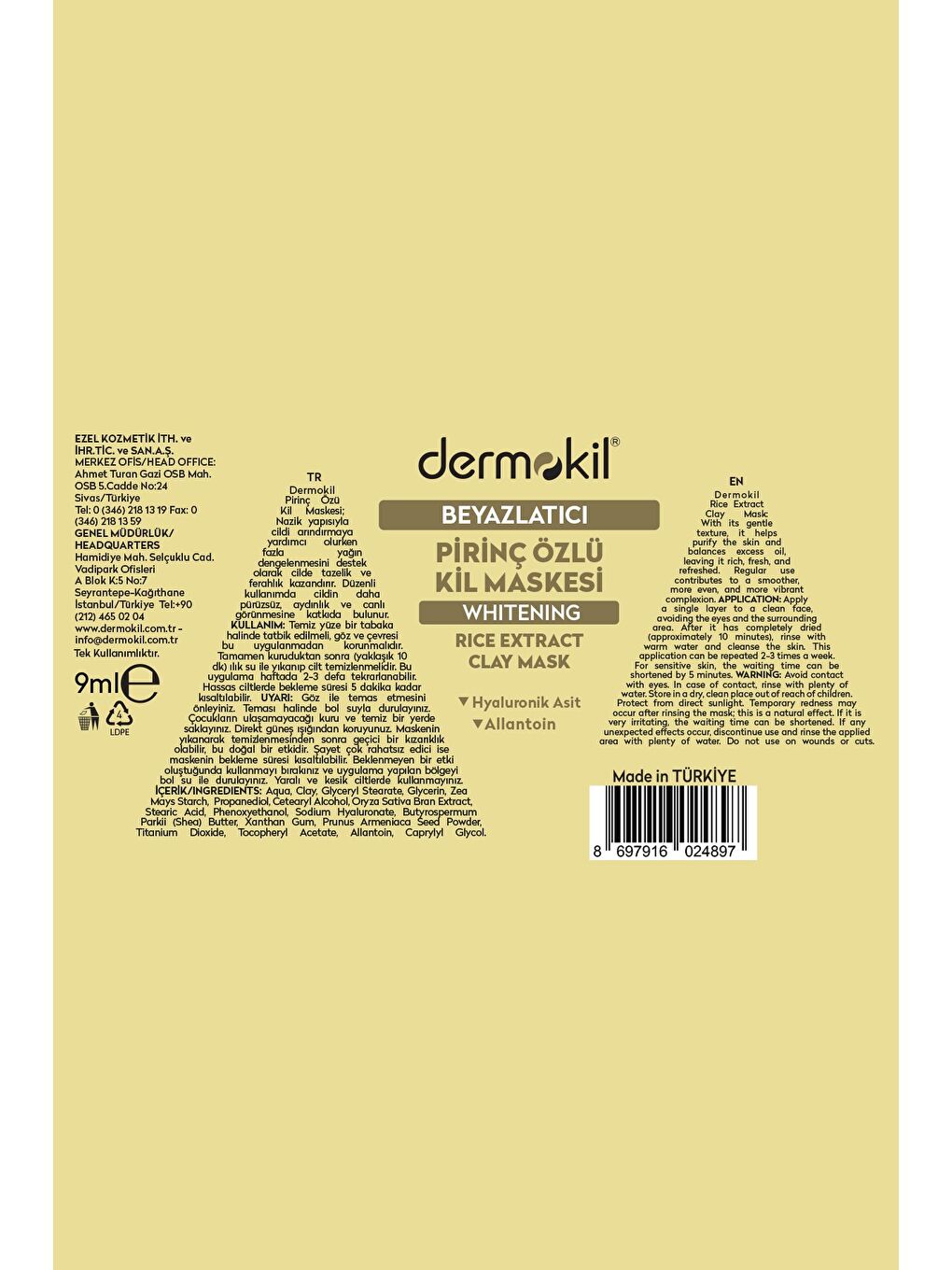 Pirinç Özü Beyazlatıcı Kil Maskesi 9 ml x 5 Adet-4