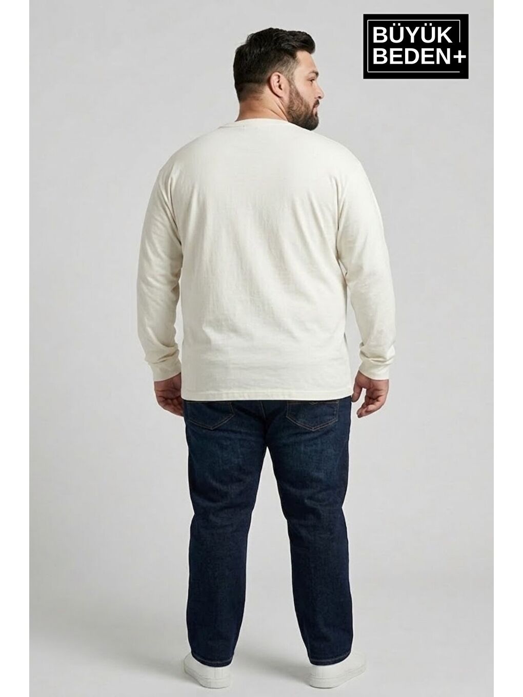 Ekru Erkek Büyük Beden New York Baskılı 2 İplik Bisiklet Yaka Tişört SPR26BTS942-5-1