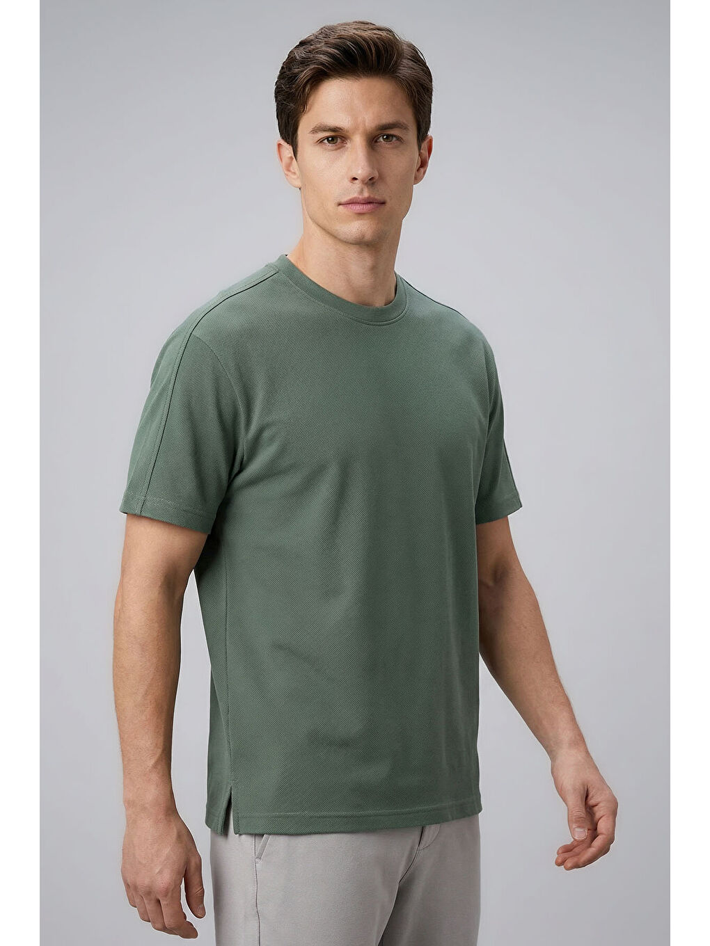 Açık Yeşil Rahat Form Esnek Nefes Alabilir Erkek T-Shirt - 88495