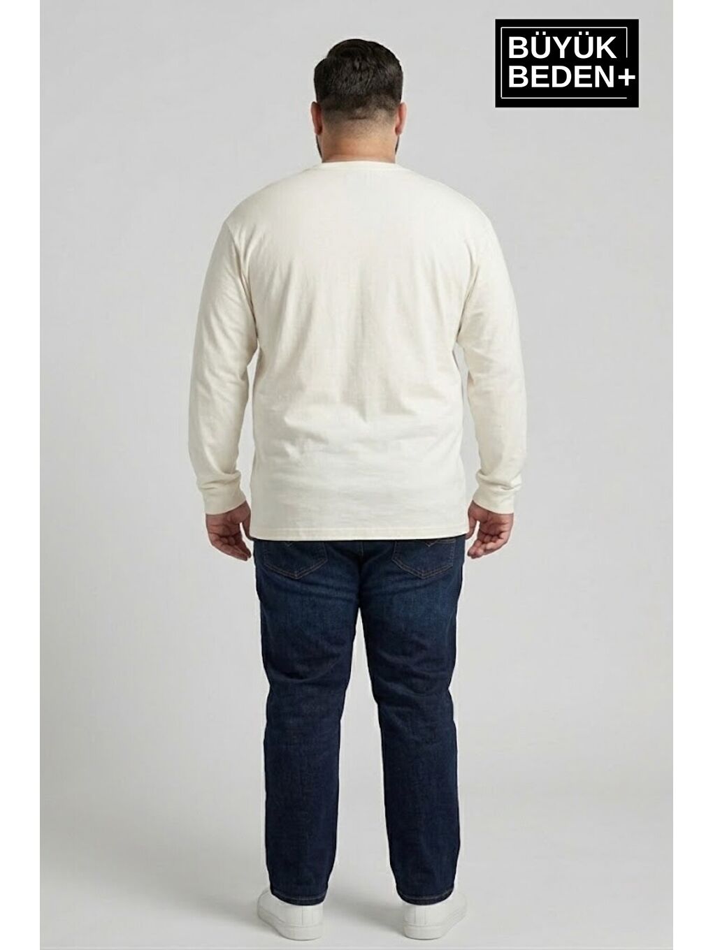 Ekru Erkek Büyük Beden New York Baskılı 2 İplik Bisiklet Yaka Tişört SPR26BTS942-5-2