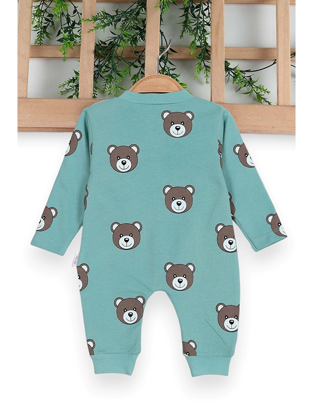 Yeşil Unisex Ayıcık Baskılı Manşetli Mevsimlik Tulum ince-1