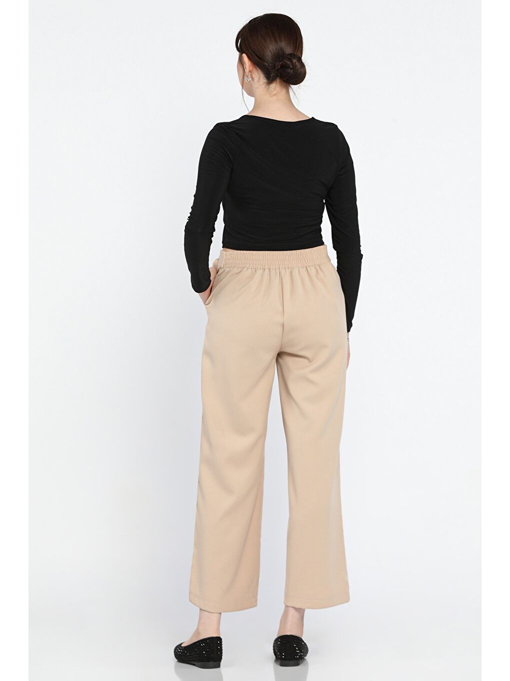 Bej Bel Bağlamalı Büyük Beden Kadın Pantolon-2