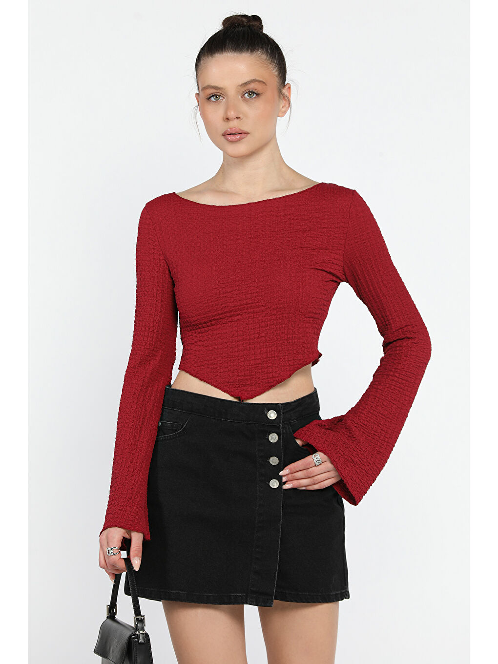 Bordo İspanyol Kol Kadın Bluz-1