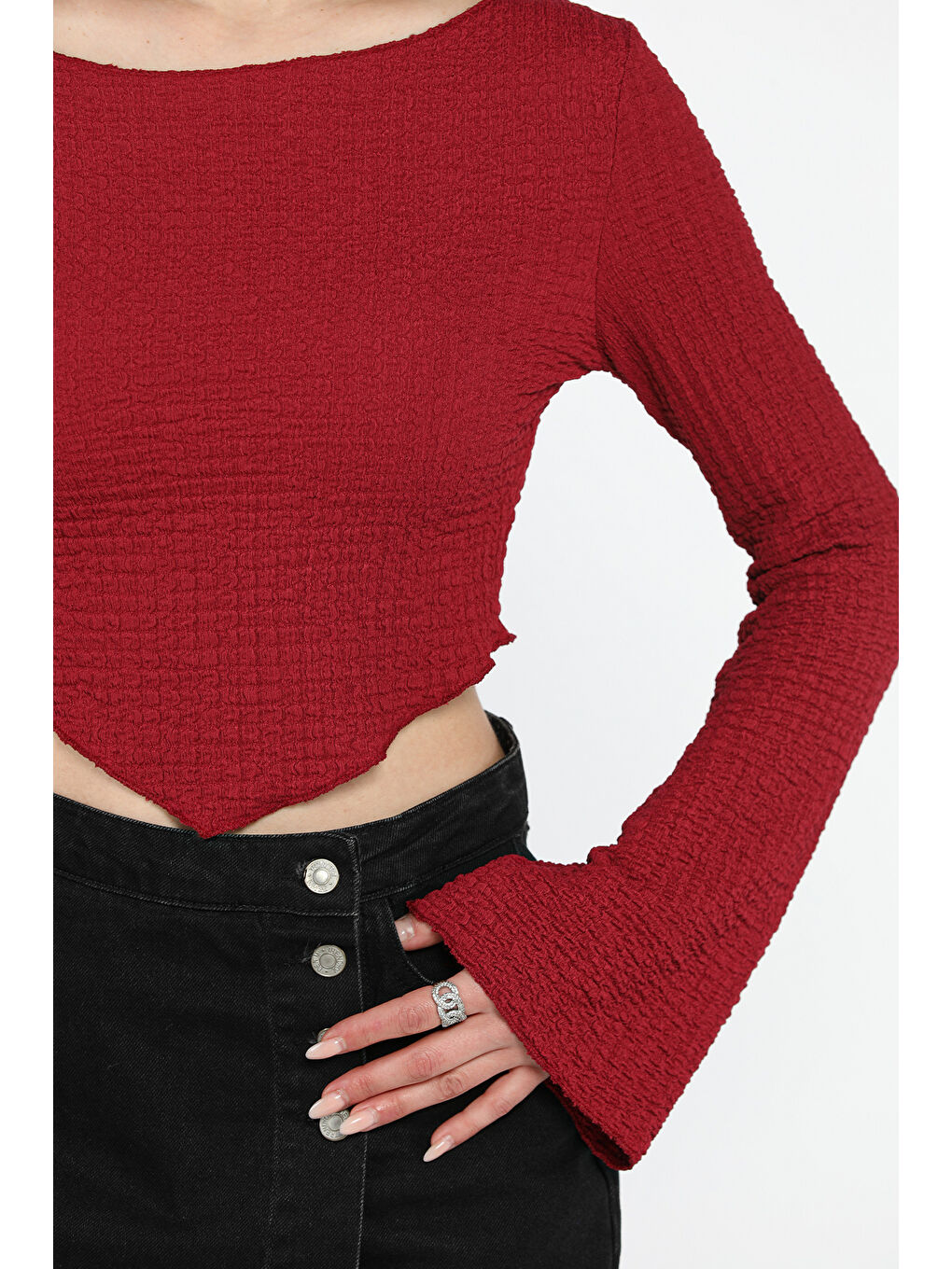 Bordo İspanyol Kol Kadın Bluz-3