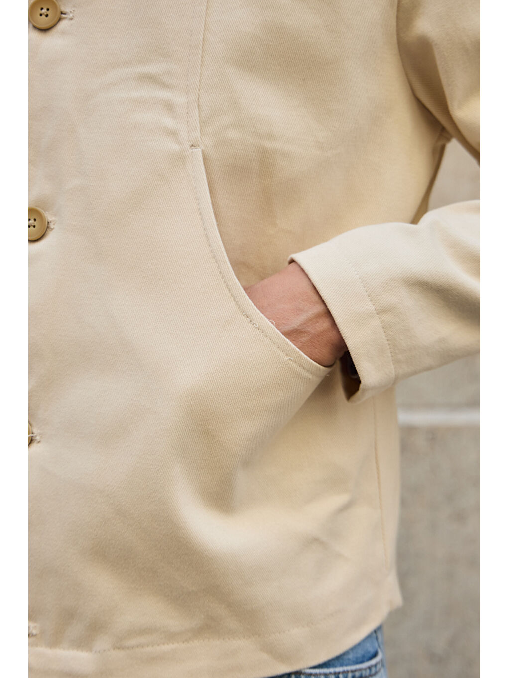 Erkek Teknik Kumaş Mont %100 Pamuk Ceket Bej-6