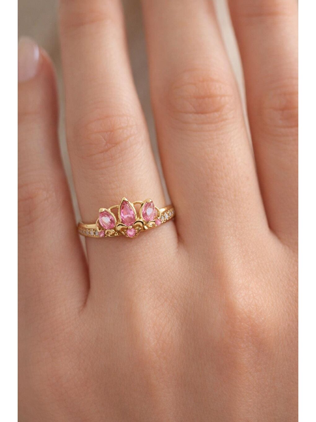Fuşya Prenses Zarif Taşlı Yüzük-1