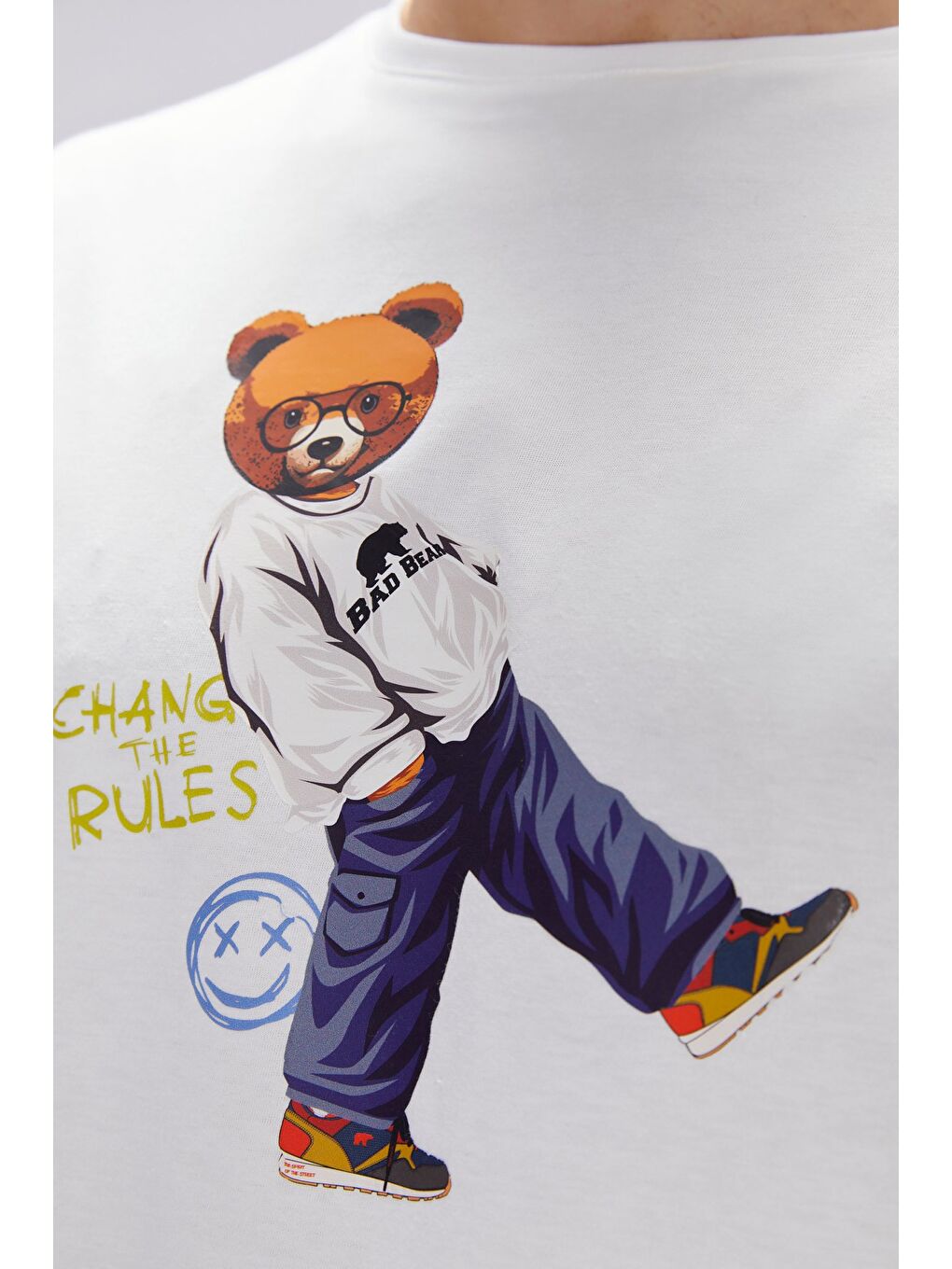 Nash Beyaz Erkek Baskılı Tişört-1