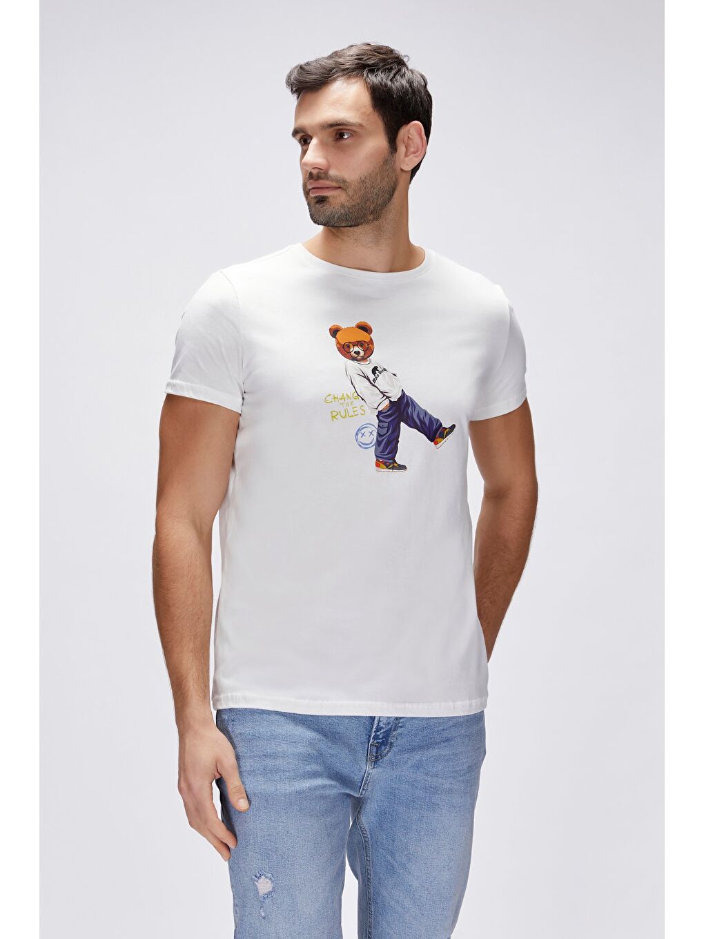 Nash Beyaz Erkek Baskılı Tişört-2