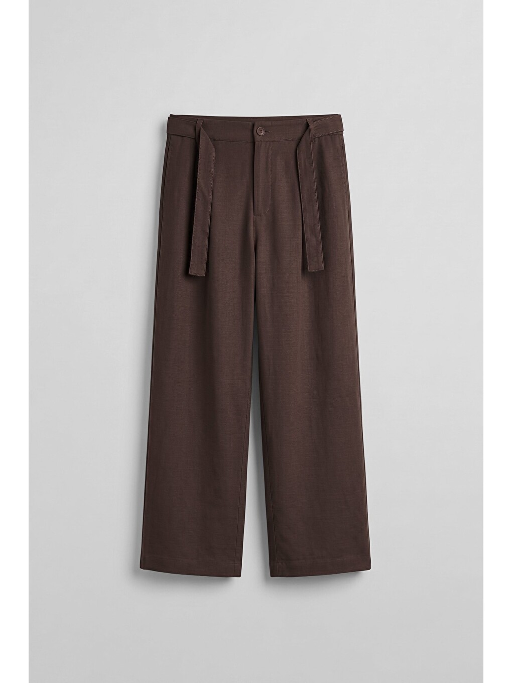 Erkek Yüksek Bel Kuşaklı Pamuklu Baggy Pantolon Kahverengi