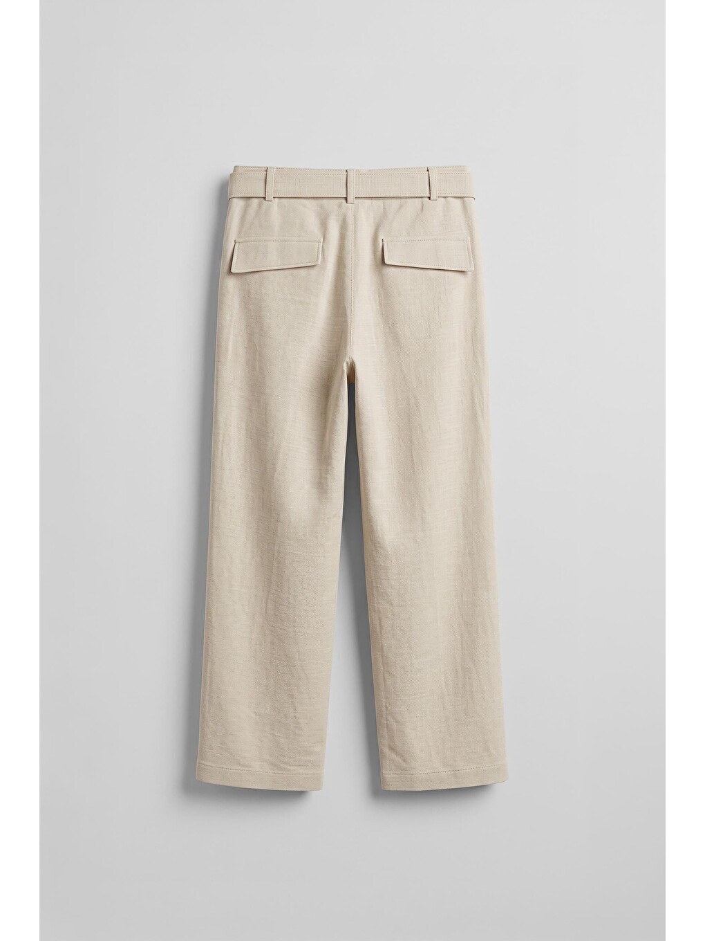 Erkek Yüksek Bel Kuşaklı Pamuklu Baggy Pantolon Bej-1