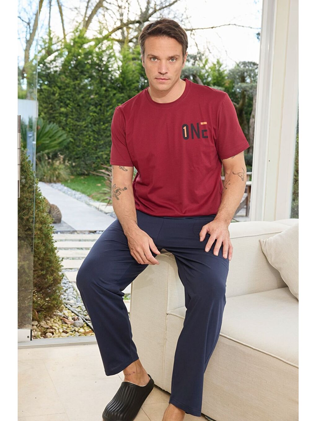 Bordo PREMIUM Erkek %100 Doğal Pamuk Yüksek Kaliteli Kısa Kollu Cepli Pijama Takımı