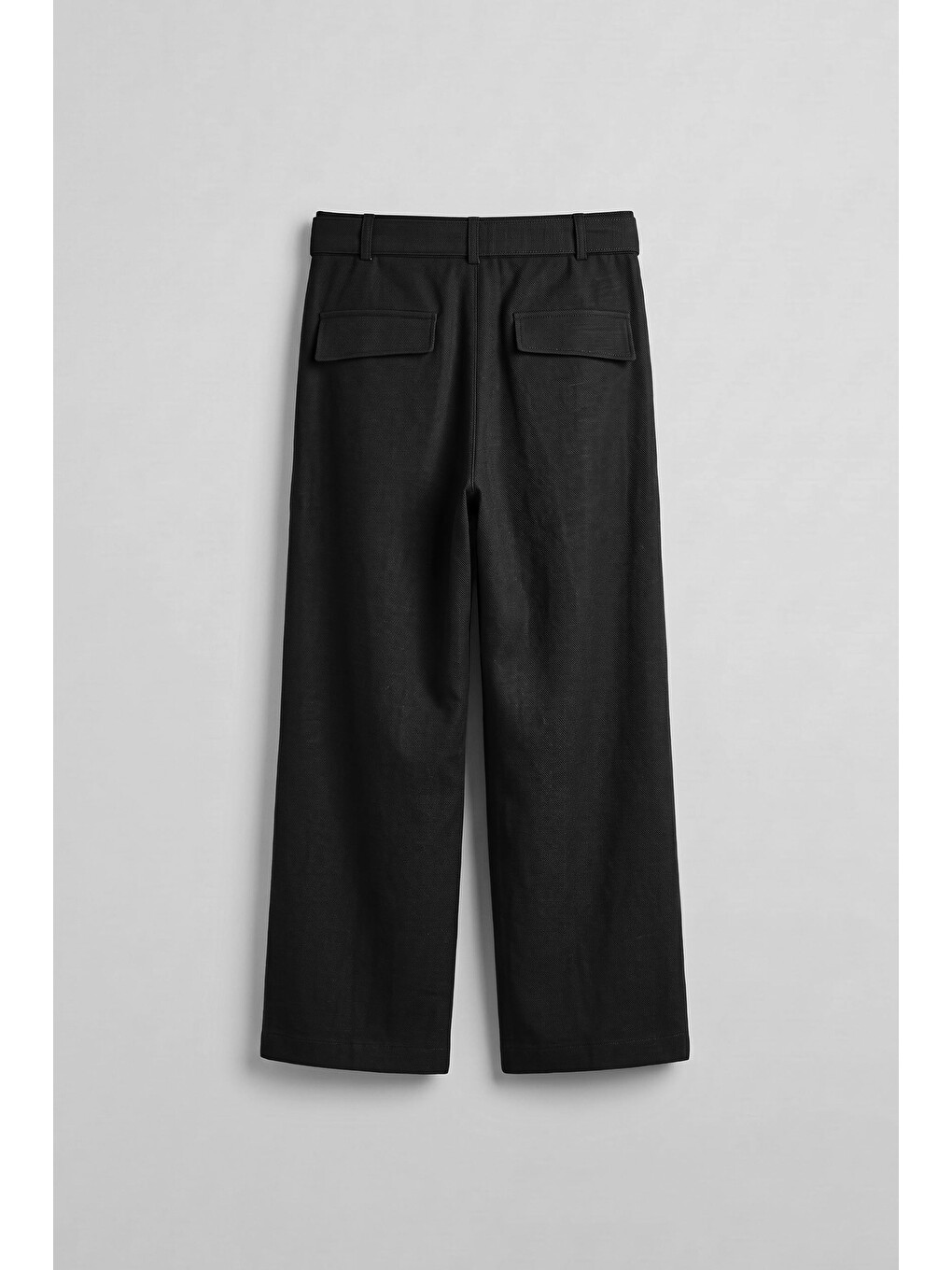 Erkek Yüksek Bel Kuşaklı Pamuklu Baggy Pantolon Siyah-1