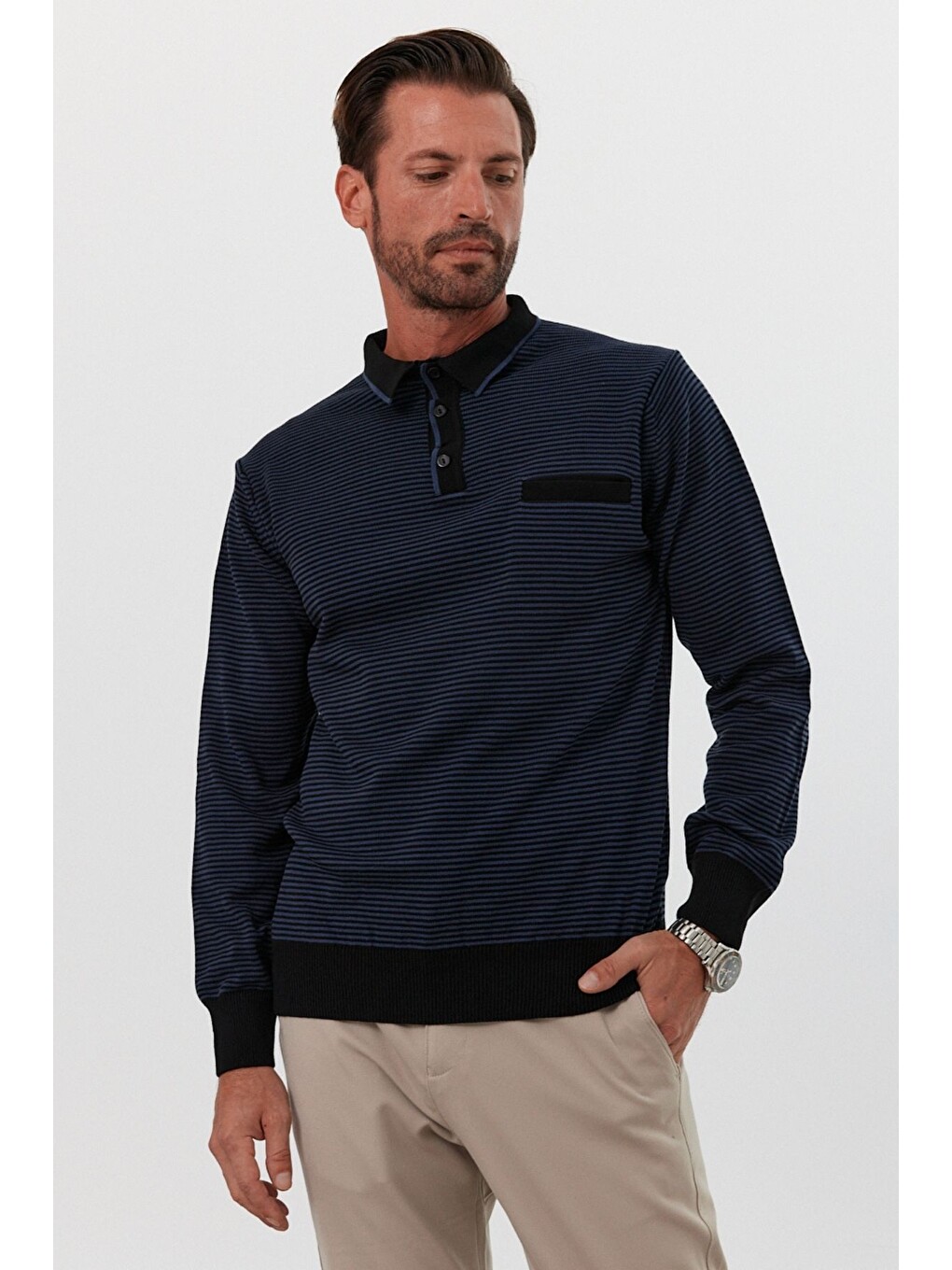 Lacivert Erkek Standart Fit Polo Yaka Cepli Triko Kazak-3