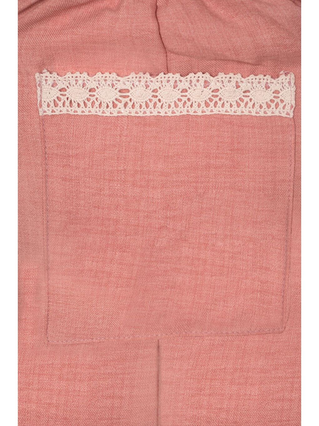 Pembe Bisiklet Yaka Dantel Detaylı Şapka Aksesuarlı Pudra Renk Kız Çocuk Elbise-3