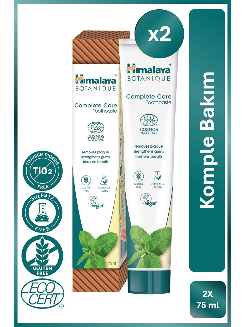 Botanique Plak Karşıtı Komple Bakım Organik Diş Macunu 75ml 2'li Paket | Ecocert Cosmos Sertifikalı