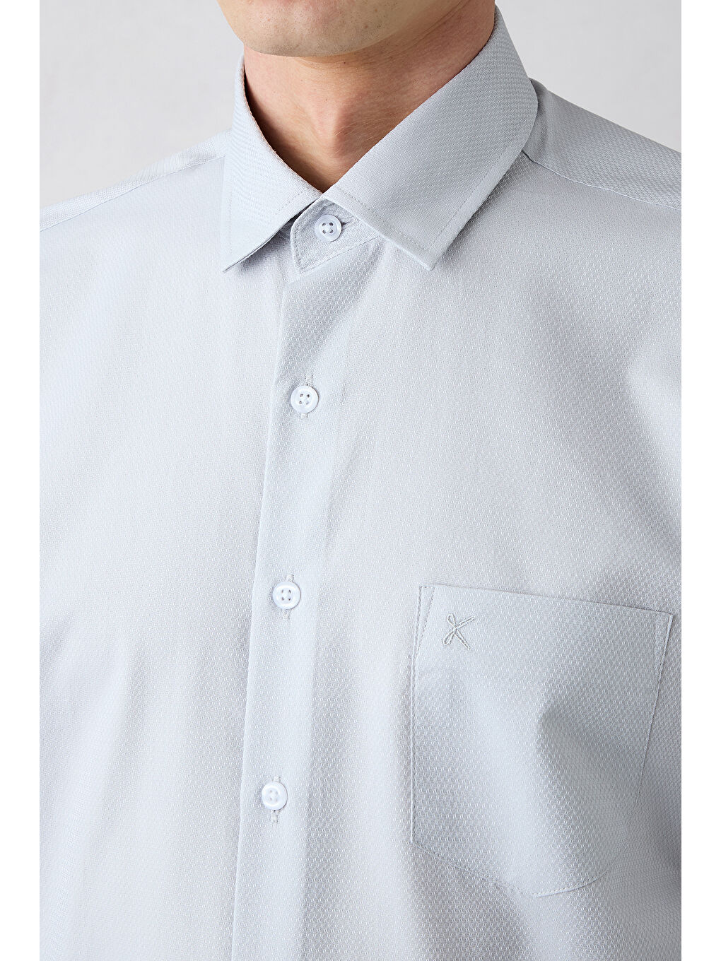 Gri Uzun Kol Regular Fit Klasik Yaka Cepli Desenli Pamuk Gömlek-1