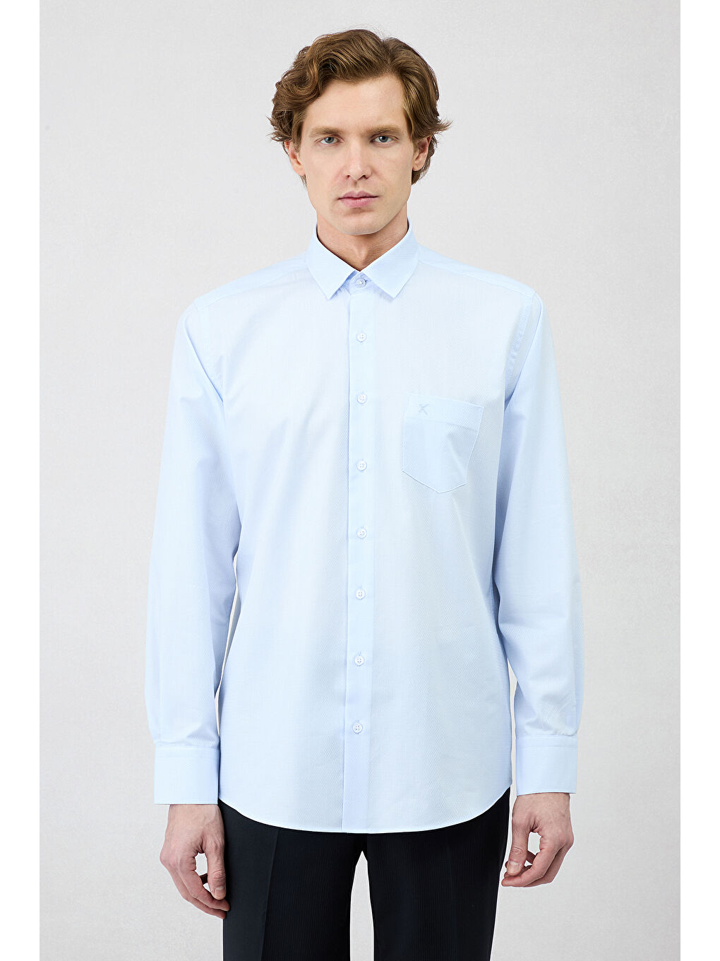 Mavi Uzun Kol Regular Fit Klasik Yaka Cepli Desenli Pamuk Gömlek