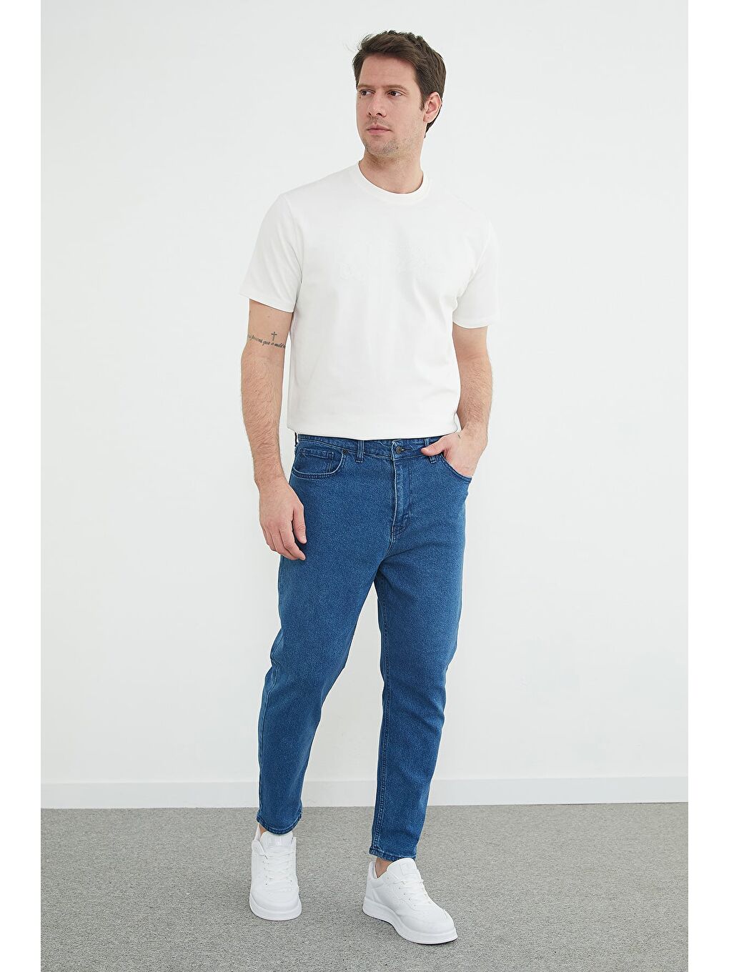 Mavi Fermuarlı Boyfriend Jean-3